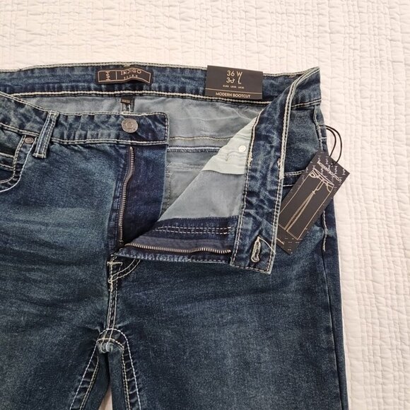 Indigo Skins Bootcut Jeans Men's 36x30 Contrast Stitch Flap Pkt Embroidery NWT - Picture 8 of 16